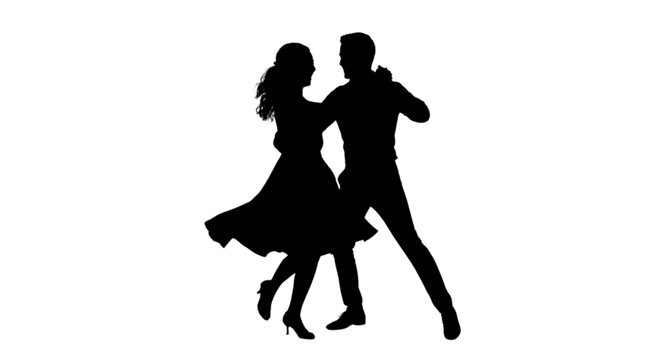 Couple dancing tango silhouette style in elegant pose isolated on transparent background, Vector