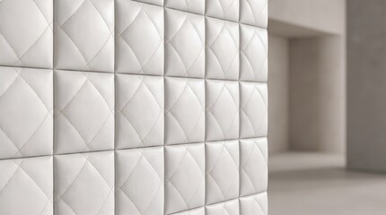 Obraz premium White quilted leather wall panel with diamond pattern in modern interior