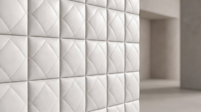 White quilted leather wall panel with diamond pattern in modern interior