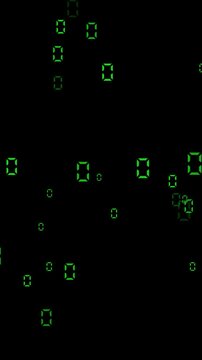 Scattered green digital numbers floating on white page backdrop. Digital data numbers symbol for computer software compiler logic. Animated numbers graphic loop.