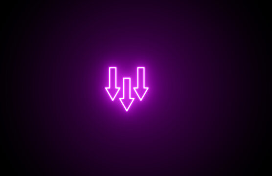 Neon glowing color arrow icon on black background. Glowing signpost. Neon Directional arrow on background.