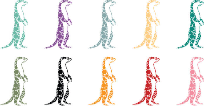 Colorful Meerkat Circle Silhouette Set, Abstract Meerkat Animal Circle Vector Collection