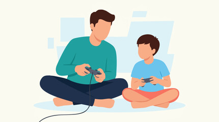 Father and Son Playing Video Games, Family Bonding Leisure Time © Artification