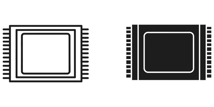 Integrated circuit chip outline in white and black vector graphics on a white background