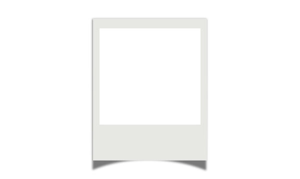 One blank vertical polaroid style photo frame isolated on transparent background with soft drop shadow effect.