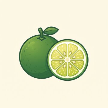 Fresh green lime fruit with a half slice showing juicy citrus segments for a healthy food concept art
