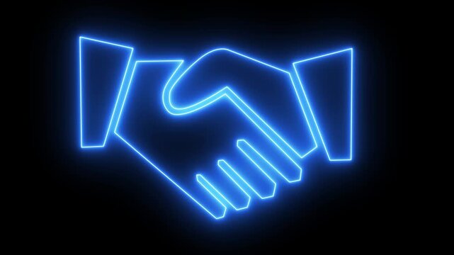 Neon line Creative handshake design displays unity and collaboration. handshake icon finance and partnership concept, Symbol of handshake, agreement business contract concept. 4k animation