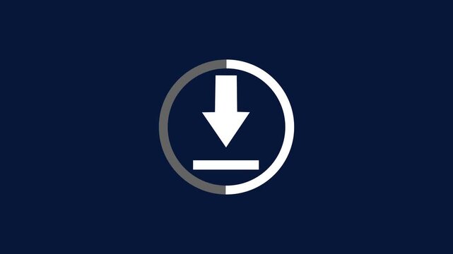 White download icon animation on blue background. White download icon digital data transfer. White download icon technology interface graphic on blue background. 4k motion video.