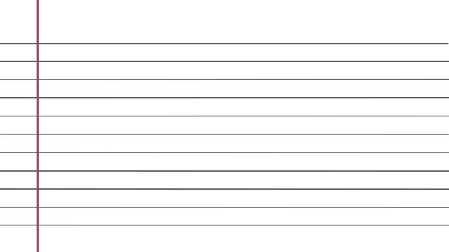 Blank white worksheet exercise book, lined notebook paper, Motion graphics of blank page icon. 4k motion video,