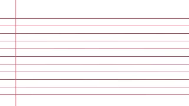 Blank white worksheet exercise book, lined notebook paper, Motion graphics of blank page icon. 4k motion video,
