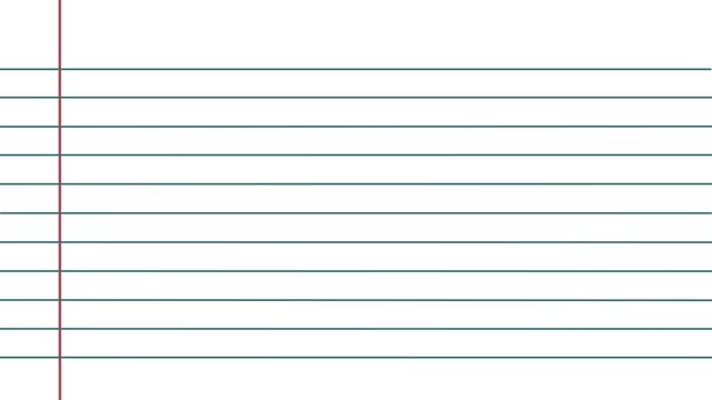 Blank white worksheet exercise book, lined notebook paper, Motion graphics of blank page icon. 4k motion video,