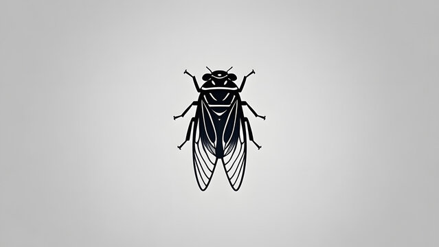 Black cicada silhouette with transparent wings on gray background