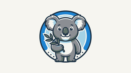 Fototapeta premium Cute cartoon koala holding leafy branch.
