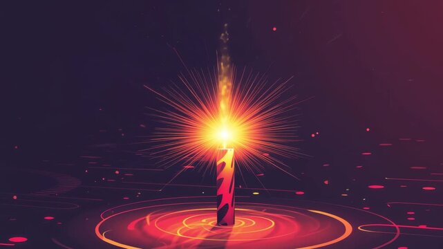 Glowing number one candle with sparkler burning on dark stage, first anniversary celebration, birthday milestone, festive countdown, joyful achievement.