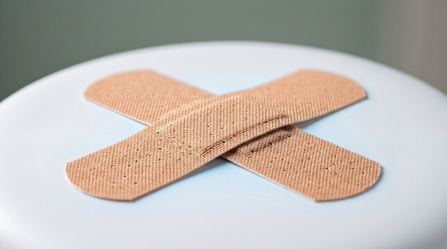Two adhesive bandages crossed in an X shape representing safety
