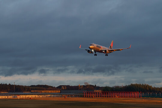 A Jetstar Japan Airbus A320 on approach on January 21, 2024 in Fukuoka, Japan.