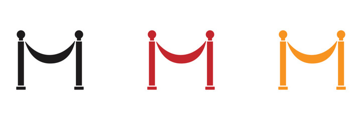 Red carpet rope barrier icons set on white background for VIP access and event exclusive areas © NuovaPixel