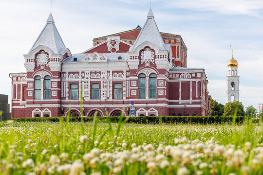 Historic red brick theater building in Samara