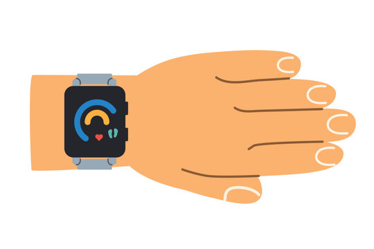 hand with smart watch, wearable technology and fitness tracking concept- vector illustration