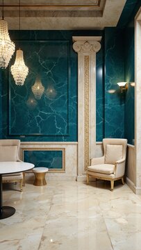 Opulent Blue-Green Marble Interior