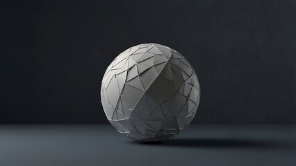 Fototapeta premium White Geometric Low-Poly Sphere with Intricate Triangular Facets Abstract Modern Design Object on Dark Background