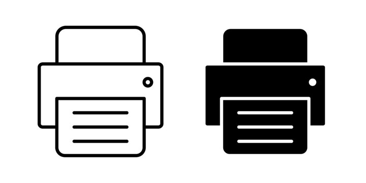 Print icon in outline and solid style, isolated on white background. Perfect for document printing, office, and paper output features in mobile and web design.