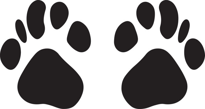 Two black animal paw prints isolated on white background facing forward.