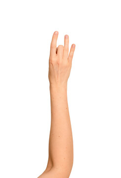 Female hand connects middle finger with thumb in Akash mudra. Remaining fingers rest gently in this