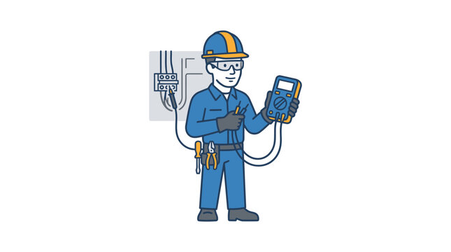 An illustration of a professional electrician working on electrical equipment