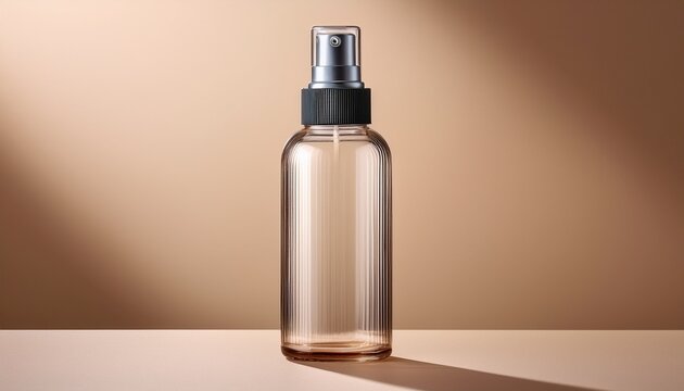 Empty Frosted Glass Spray Bottle On A Beige Background