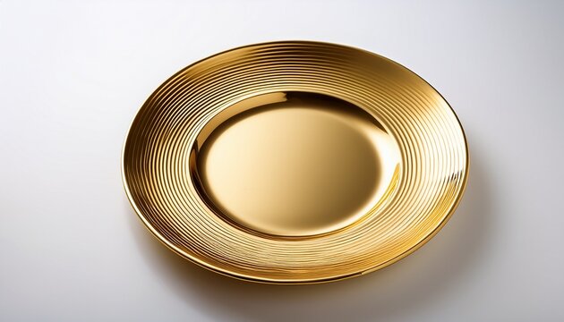 Elegant Golden Plate Displayed On A Clean White Backdrop For Gourmet Presentations