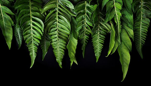 Lush Green Foliage Cascading Downwards Isolated On A Black Background
