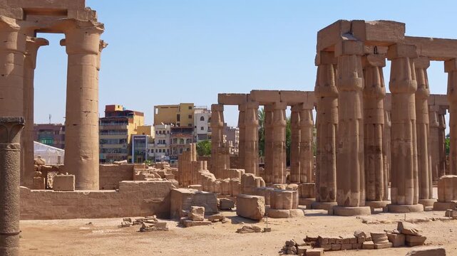 Ruins of the ancient egyptian luxor temple with its famous colonnade in thebes, egypt