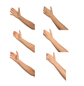 Female hand holding invisible object shown from front and back. Fingers wrapped around something