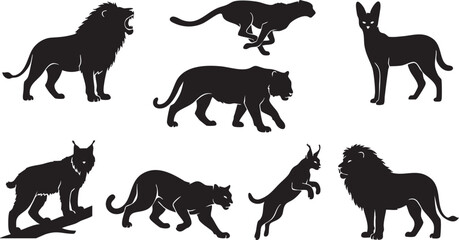 Wild Big Cats Silhouette Vector Bundle Featuring Lion Tiger Cheetah and Lynx Icons © Arfaton