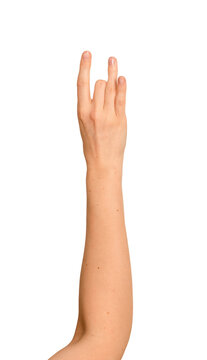 Female hand joins middle finger and thumb in Akash mudra. Remaining digits stay relaxed in this