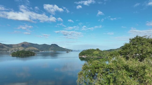 Angra dos Reis, Rio de Janeiro. Aerial view, establishing shot.