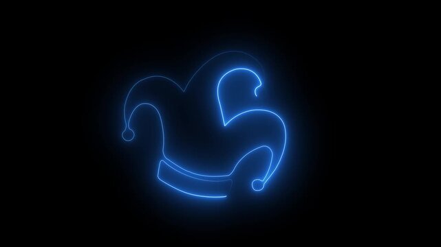 Glowing Neon Jester Hat Line Animation with Multi Color Variations on Black Background