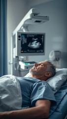 Fototapeta premium Senior patient undergoing an MRI scan in a modern hospital, illustrating medical diagnostics, healthcare technology and clinical examination.
