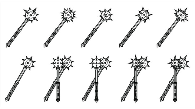 Professional asset sheet of medieval mace and spiked club icons collection on a white background