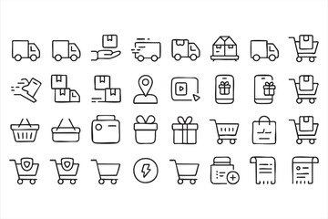 Fototapeta premium Ecommerce Outline Vector Icons for Marketplace Shipping and Mobile Commerce Applications