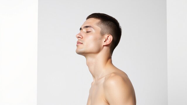 Serene Male Beauty Portrait on White Background