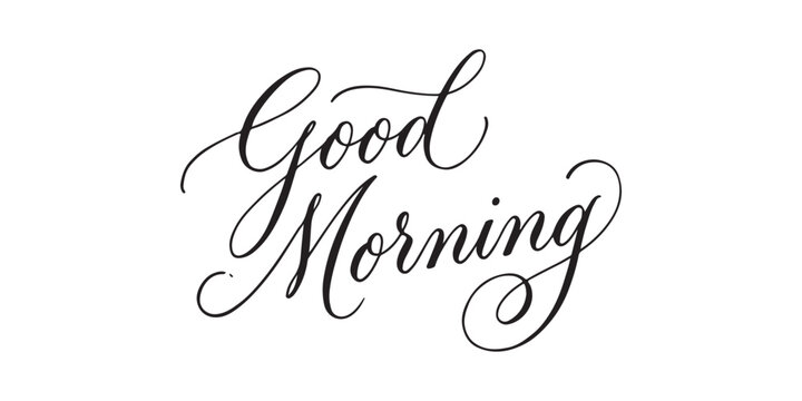 Elegant good morning calligraphy text design featuring beautiful cursive script lettering style Vector
