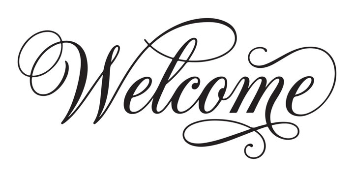 Elegant calligraphy welcome sign with fancy script lettering for wedding and greeting cards Vector