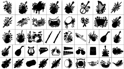 Whimsical Flower Music Instrument Clipart Collection Decorative Botanical Vector Set © MdAmzad