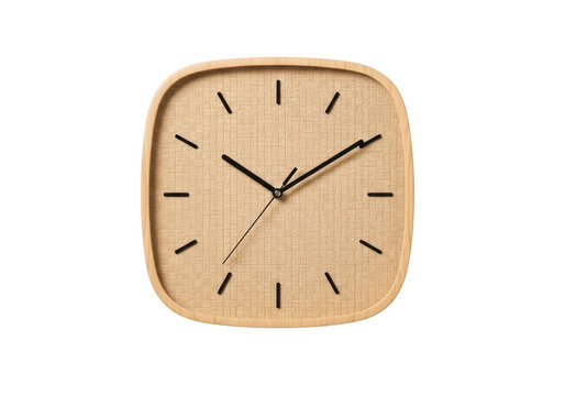 Modern square wall clock with a natural cork texture and simple black hands for home decor