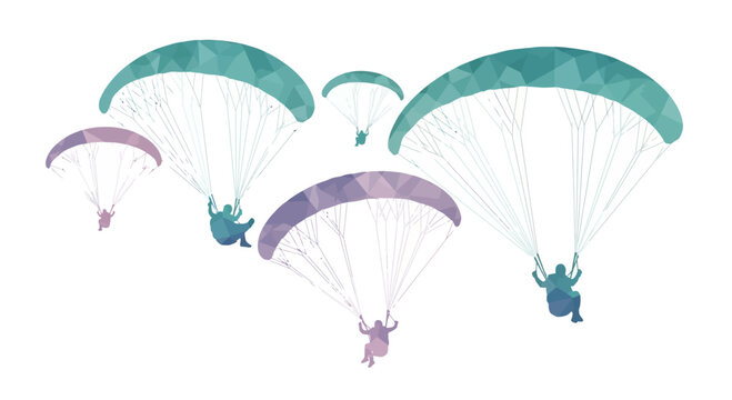 Group of Paragliders in Low Poly Style