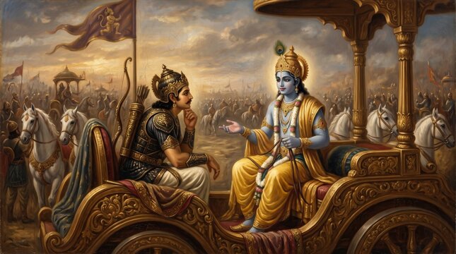 Mahabharata Krishna and Arjuna depicting the ancient Hindu epic battlefield wisdom spiritual teachings and timeless cultural heritage