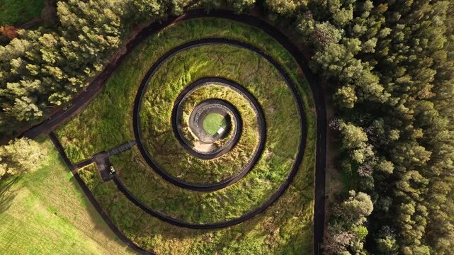 Top down view of spiral hilltop in Blaxland Riverside park, Sydney, Australia.