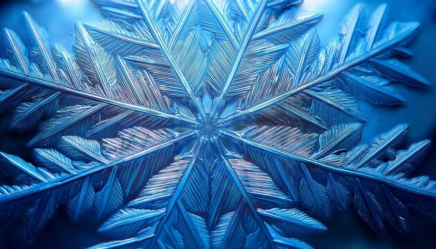 Close Up Photo Of A Blue Ice Crystal As A Wallpaper Background Highly Detailed Ornament Unique Snowflake Wall Art